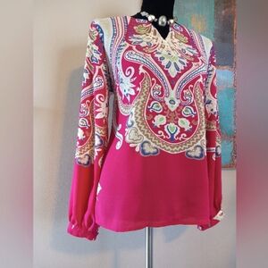 Belle by Kim Gravel Pink Paisley Print Tunic Top Size S NWOT